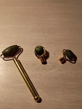 Green Jade Facial Roller Set with Three Interchangeable Heads
